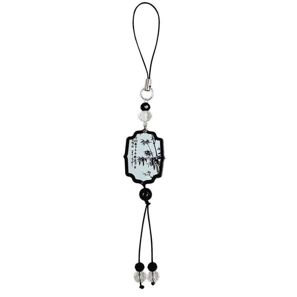 Guofeng beaded pendant keychain with Chinese-style plant and flower pattern, baking varnish finish