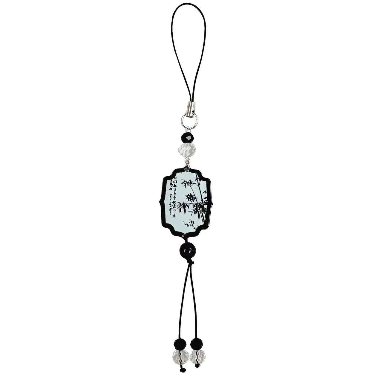 Guofeng beaded pendant keychain with Chinese-style plant and flower pattern, baking varnish finish