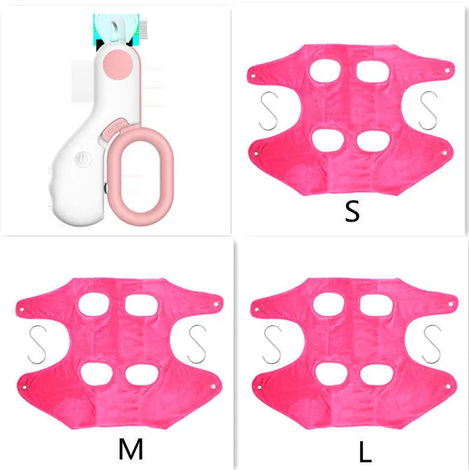 LED pet nail trimmer in blue or pink with built-in light and stainless steel blade for cats and dogs