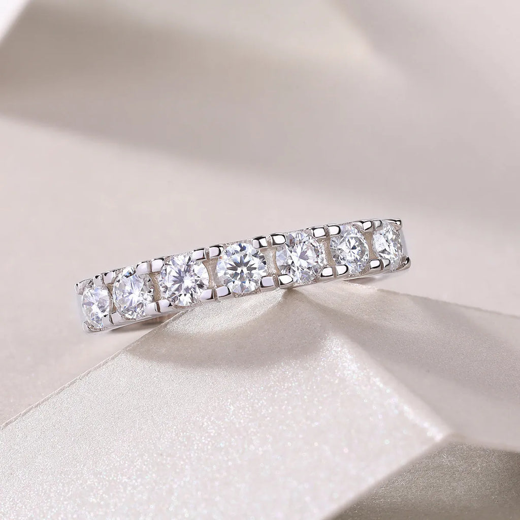Lucky wedding ring set with 0.1 carat moissanite, S925 silver platinum plated, sizes 5 to 9, gift box