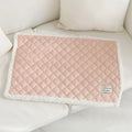 Blue warm terry cloth pet blanket for cats, shown flat with size options M, L, and XL.