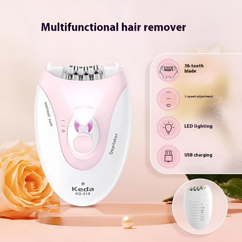 Portable USB electric hair removal device in KEDA-216 colour with brush and charger