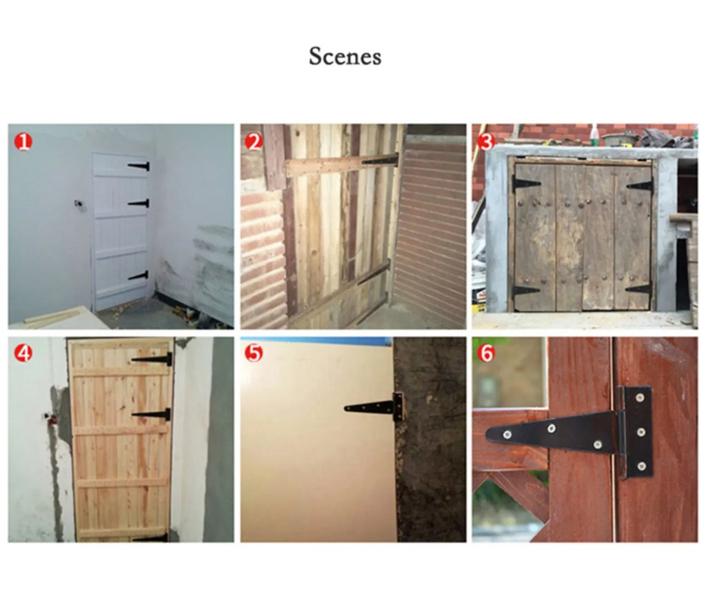 Fixed light T-shaped iron hinge for wooden doors showing straight arm design and mounting points