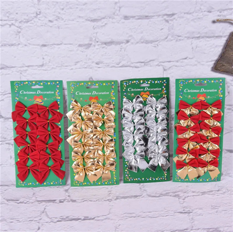 5 cm polyester Christmas tree ornament bow in red, gold, red gold, and silver colour options