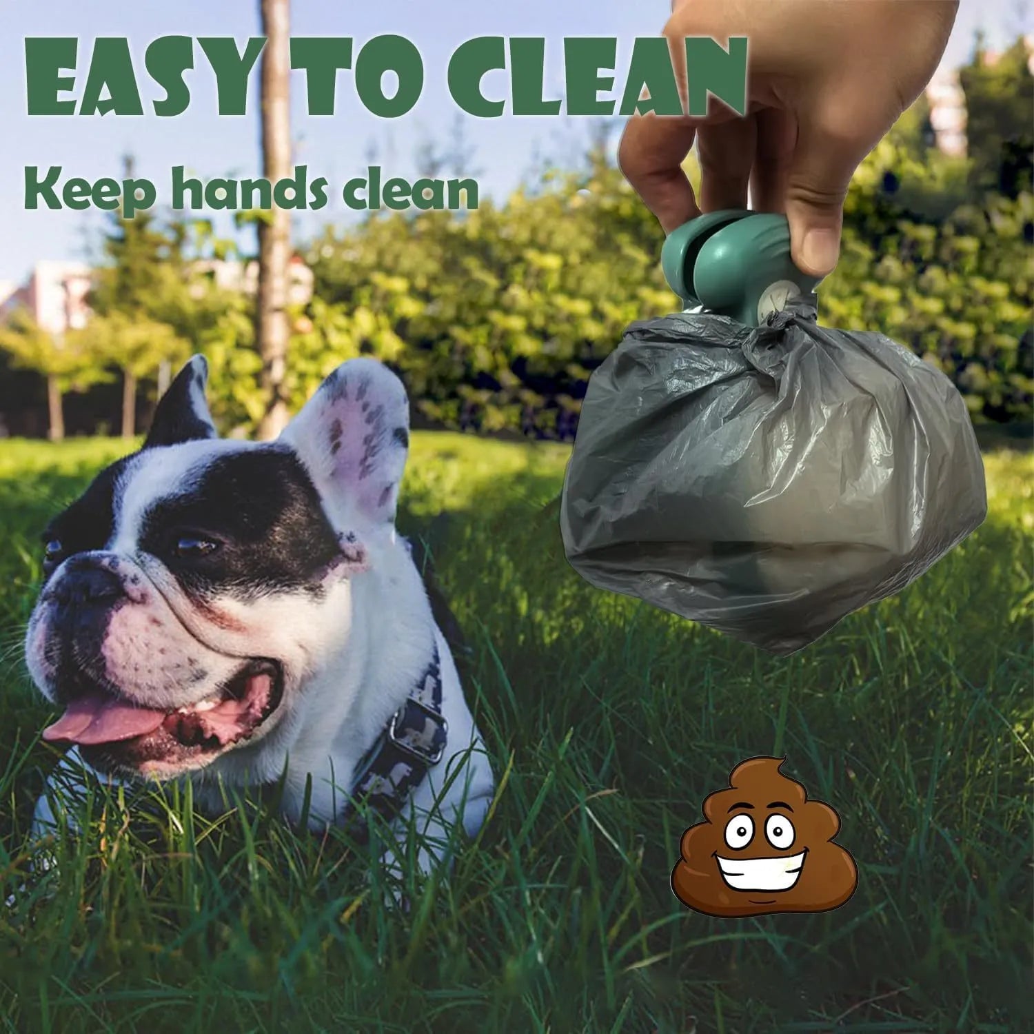 Portable pooper scooper with carabiner clip, expandable storage compartment, and integrated waste bag dispenser for dog waste cleanup