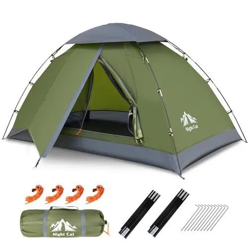 Dark green automatic camping tent pitched outdoors showing 2.9m length and rainfly with 1000-1500mm waterproof rating