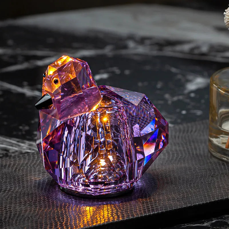 Portable crystal table lamp 85 x 80mm with built-in battery and three-gear dimming in pink, purple, or transparent