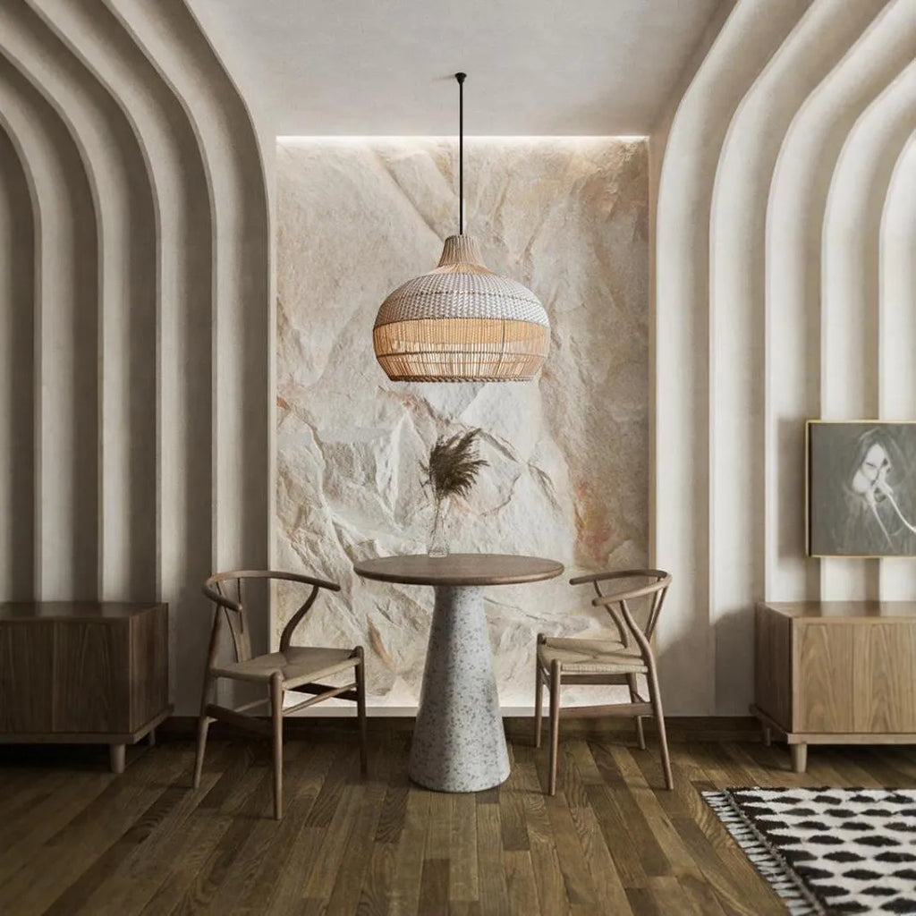 Rattan woven chandelier with 60cm diameter, Silent Wind style design for living room lighting