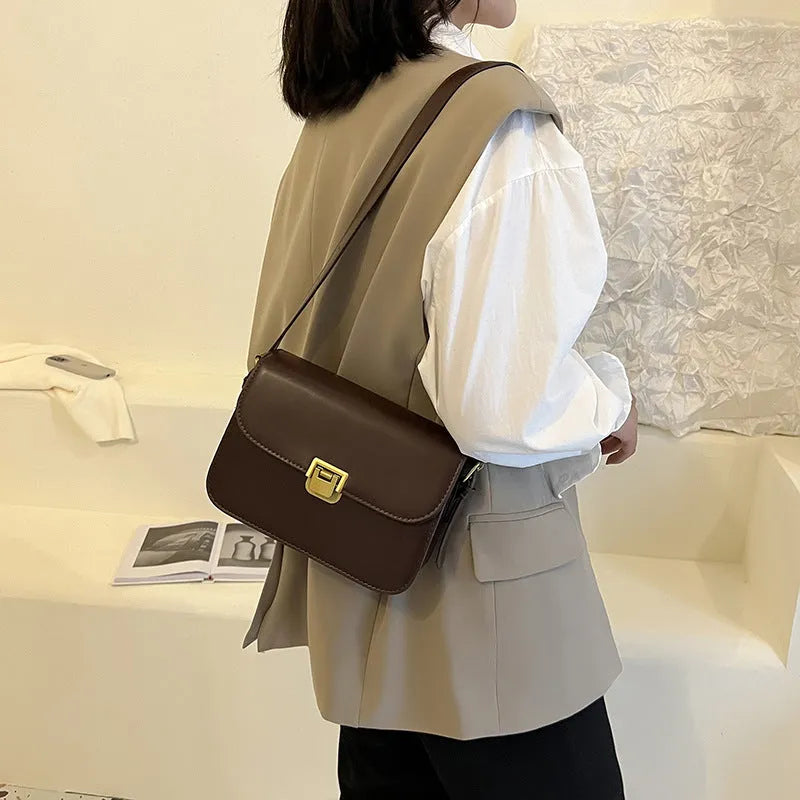 Soft PU leather women's underarm square bag with niche texture in five colour options