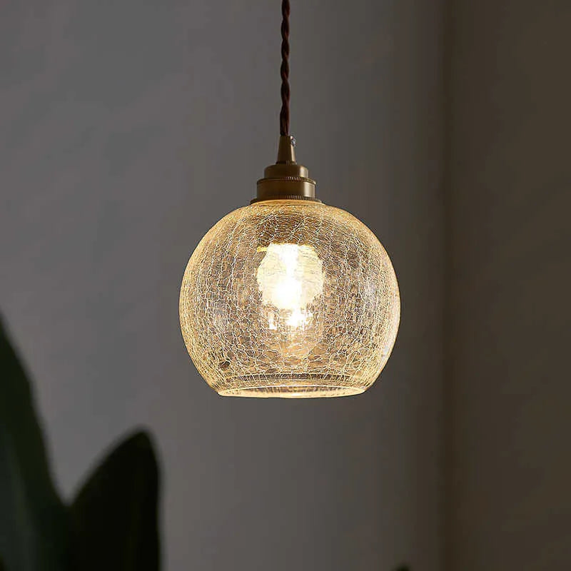 Copper and glass ball chandelier with 17.5cm diameter shade and electroplated finish