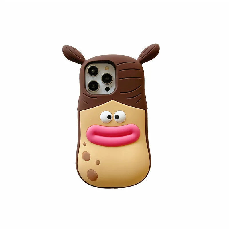 Cartoon Sausage Mouth Girl silicone iPhone case with pop-up mouth and colour-matching finish