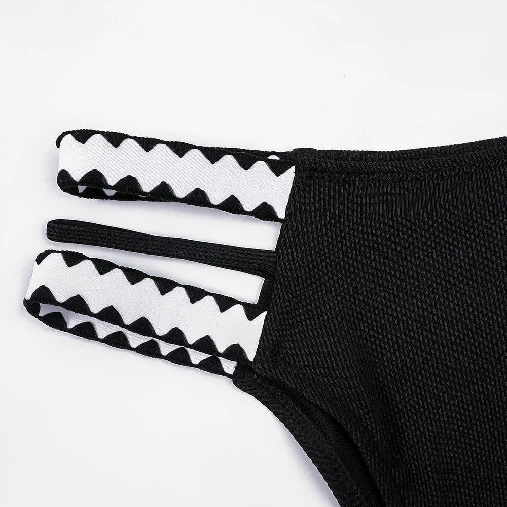 Black women's swimsuit bikini with hollowed-out design and split-side bottoms