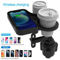 Car cup holder with wireless charging, ABS dashboard mount, 15W output, Type-C line, instrument panel use.