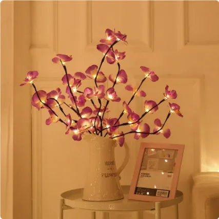 65cm pink phalaenopsis branch LED light with flexible design, battery operation, and 20 individual warm light points for bedroom decoration