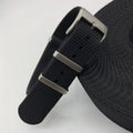 Nylon integrated watch strap showing textile construction in Army Green colour with standard buckle