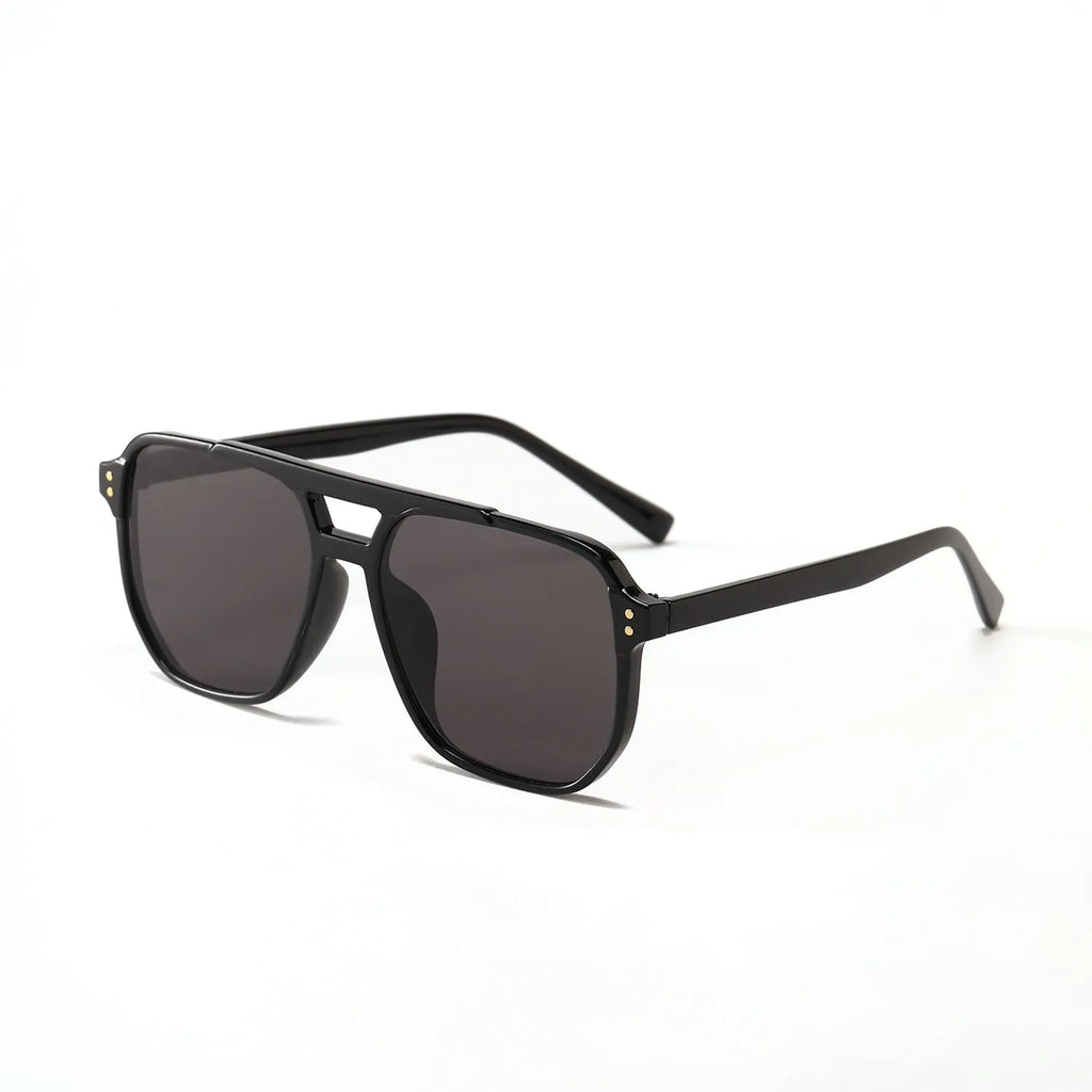 Square double beam fashion sunglasses for women in black frame with pink lens, showing UV400 protection.