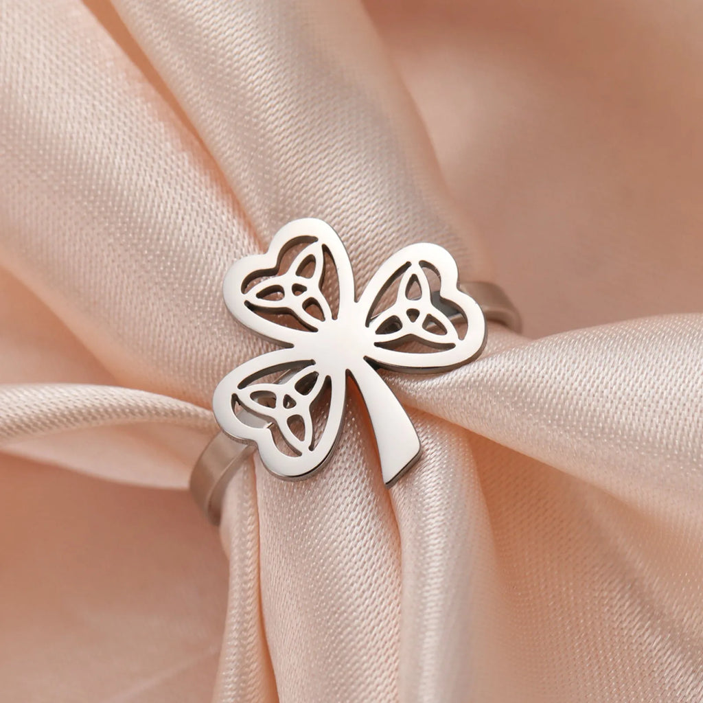 Stainless steel hollow ring with electroplated finish in gold or steel colour on hand