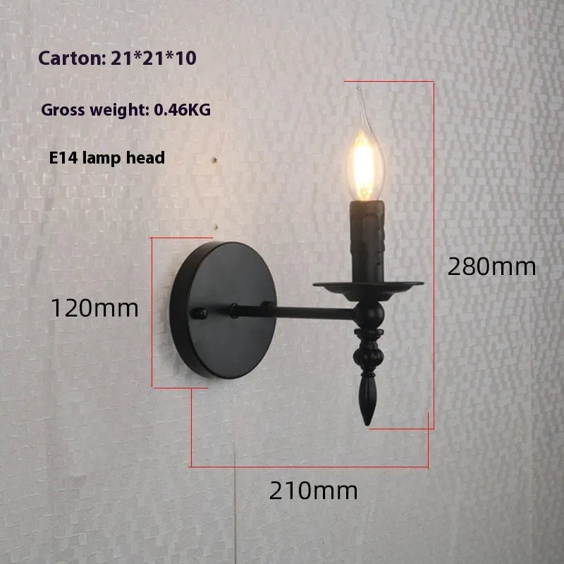 American retro iron wall lamp for hallway or stairs, E12 or E14 holder, 210mm x 220mm x 280mm