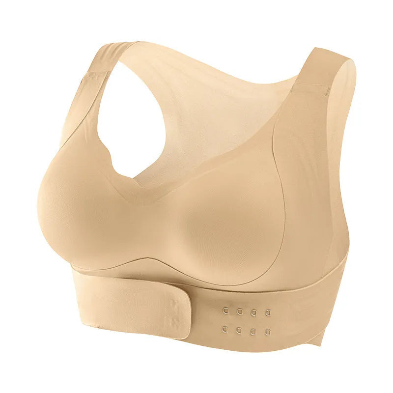 Female cross exercise yoga bra with front buckle, back shaping, and 3/4 cup design in Dynamic Black colour