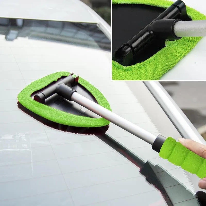 Plastic car windshield cleaning brush in red, green and sapphire blue colours