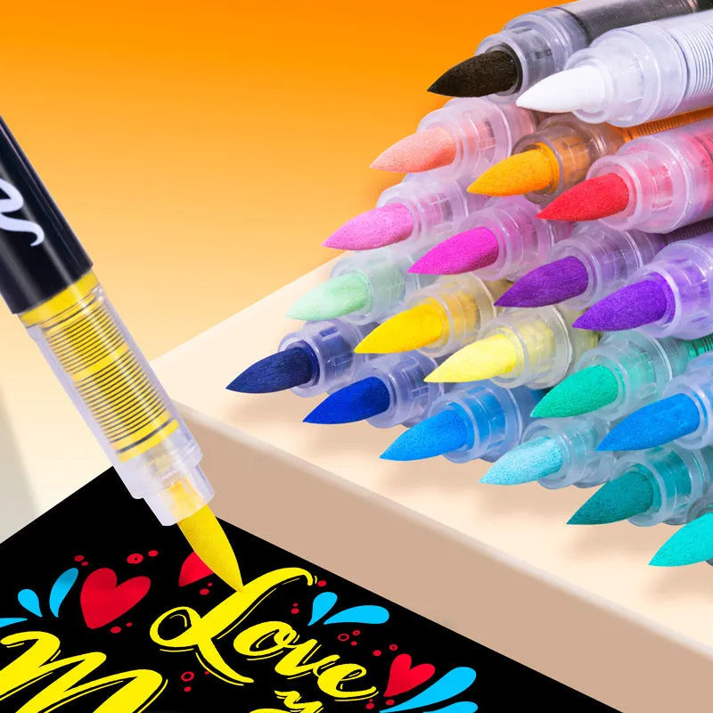 Set of straight liquid acrylic marker pens with soft heads in multiple colours for art and graffiti