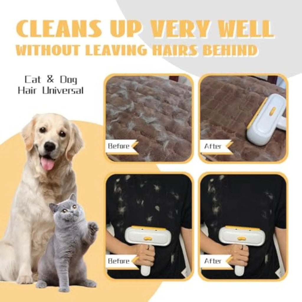 Portable pet hair remover with yellow duck design, reusable for cleaning fur from surfaces