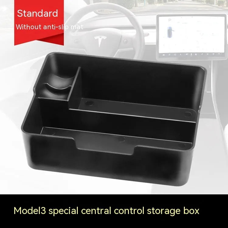 Plastic storage box organiser for Tesla Model 3, Model X, and Model S centre console.
