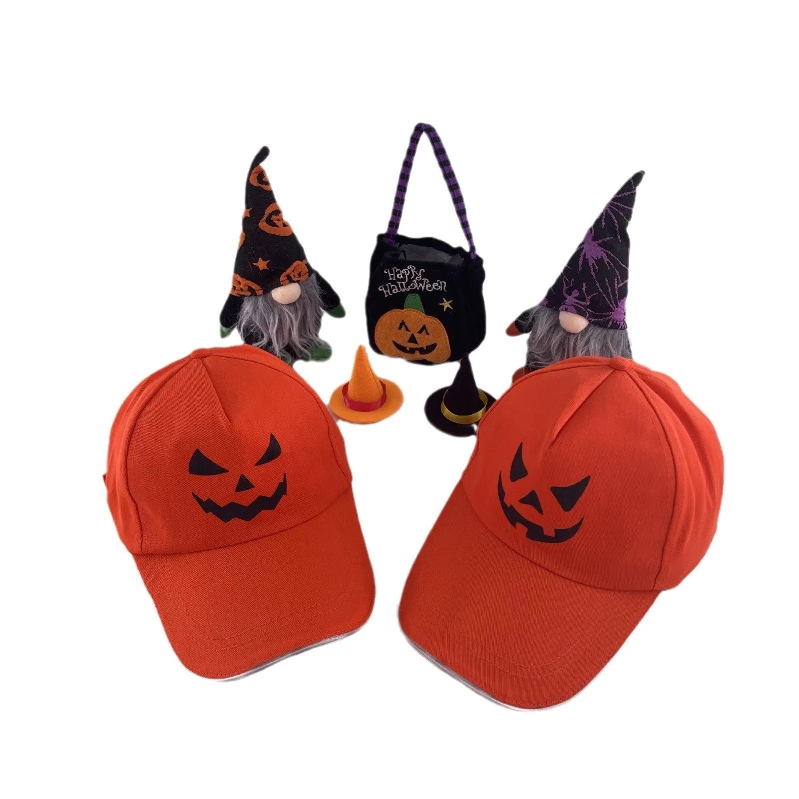 Halloween LED baseball cap with pumpkin smile design and coloured lights