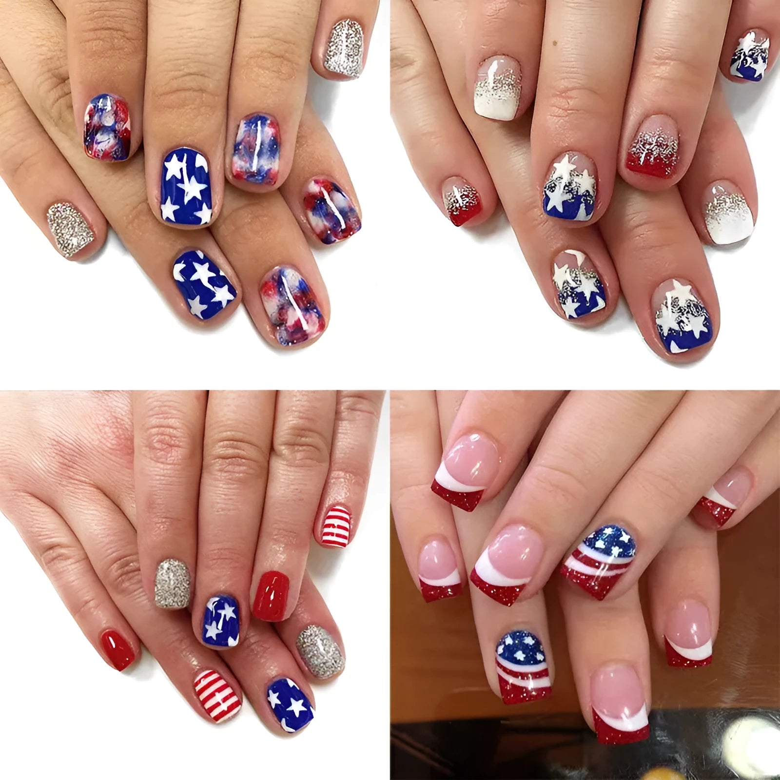Independence Day nail art set with American five-pointed star design and European square style