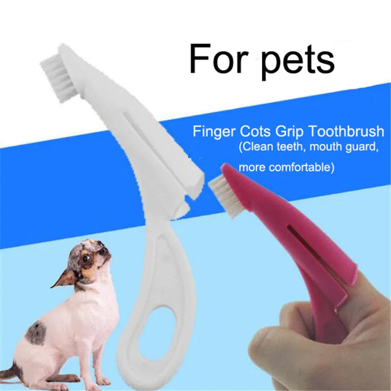 Pet finger toothbrush with soft silicone bristles and finger-sleeve design, red and white colors, for dog and cat dental cleaning