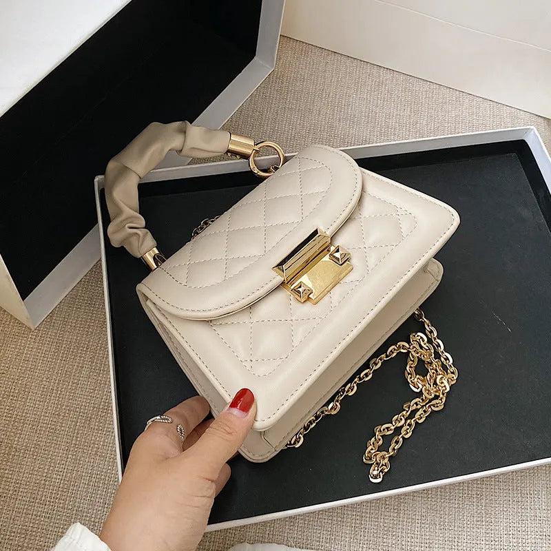 Purple rhombus small square women's shoulder bag with chain messenger style and 112cm strap
