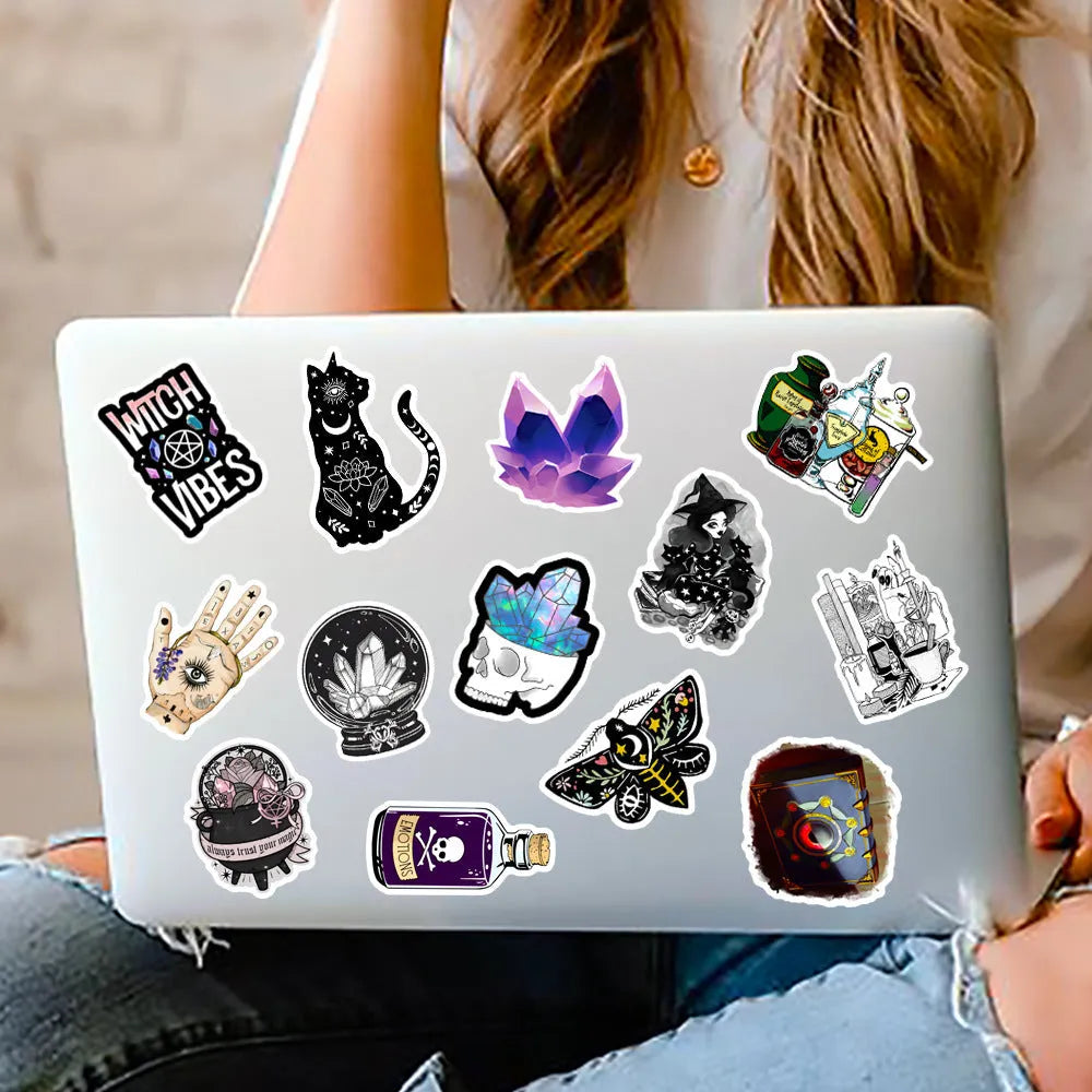 Set of 50 colourful waterproof PVC graffiti stickers for luggage and smooth surfaces, sizes 3-8cm.