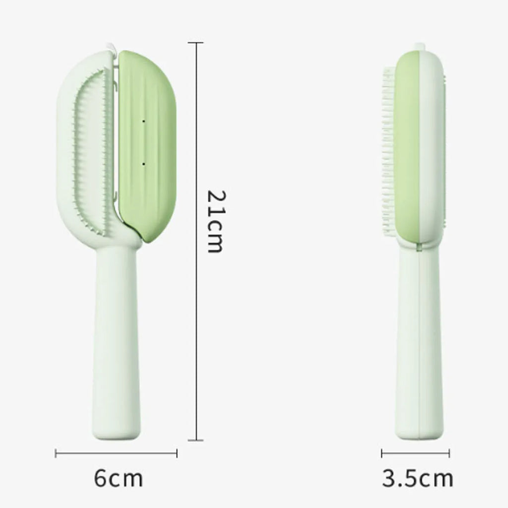 Pet comb with water tank for floating hair removal, 21cm length, available in blue, green, and yellow colours