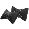 Black quilted car headrest with diamond pattern and contrasting stitching for cervical neck support
