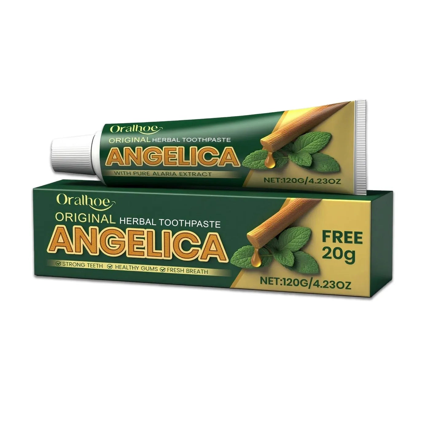 Herbal toothpaste tube with mint and angelica sinensis extract, 120g capacity