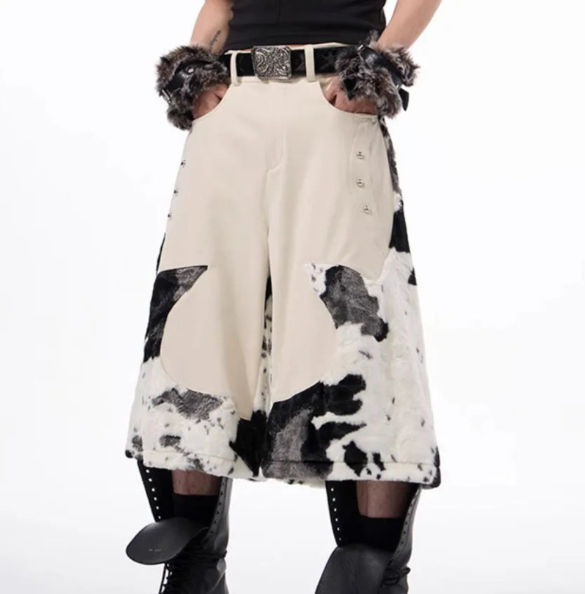Stitching milk fiber fur cropped pants in checkered striped patterns with Asian sizing for teenage fashion