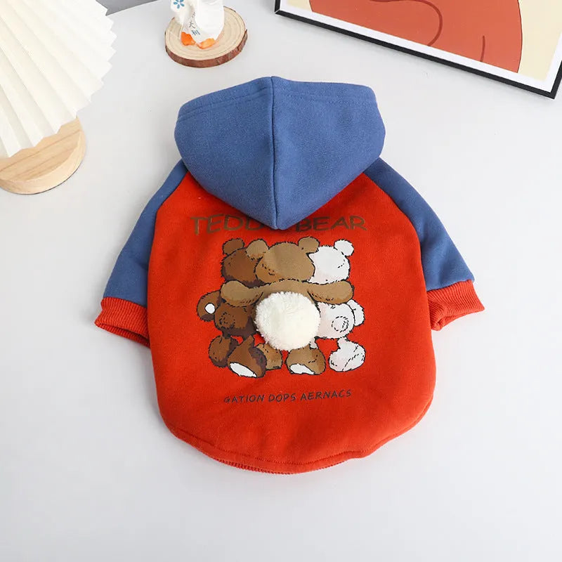 Red cotton dog sweater or clothes for small to medium-sized breeds on a white background.