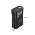 Wireless handheld digital display air pump with LCD screen showing tyre pressure, three nozzles, and charging cable