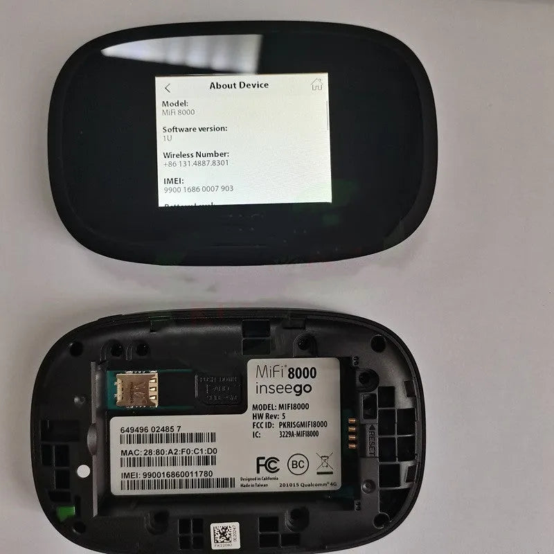 Black portable 4G wireless router showing compact 10cm by 20cm dimensions with dual-core processor for 150Mbps speeds