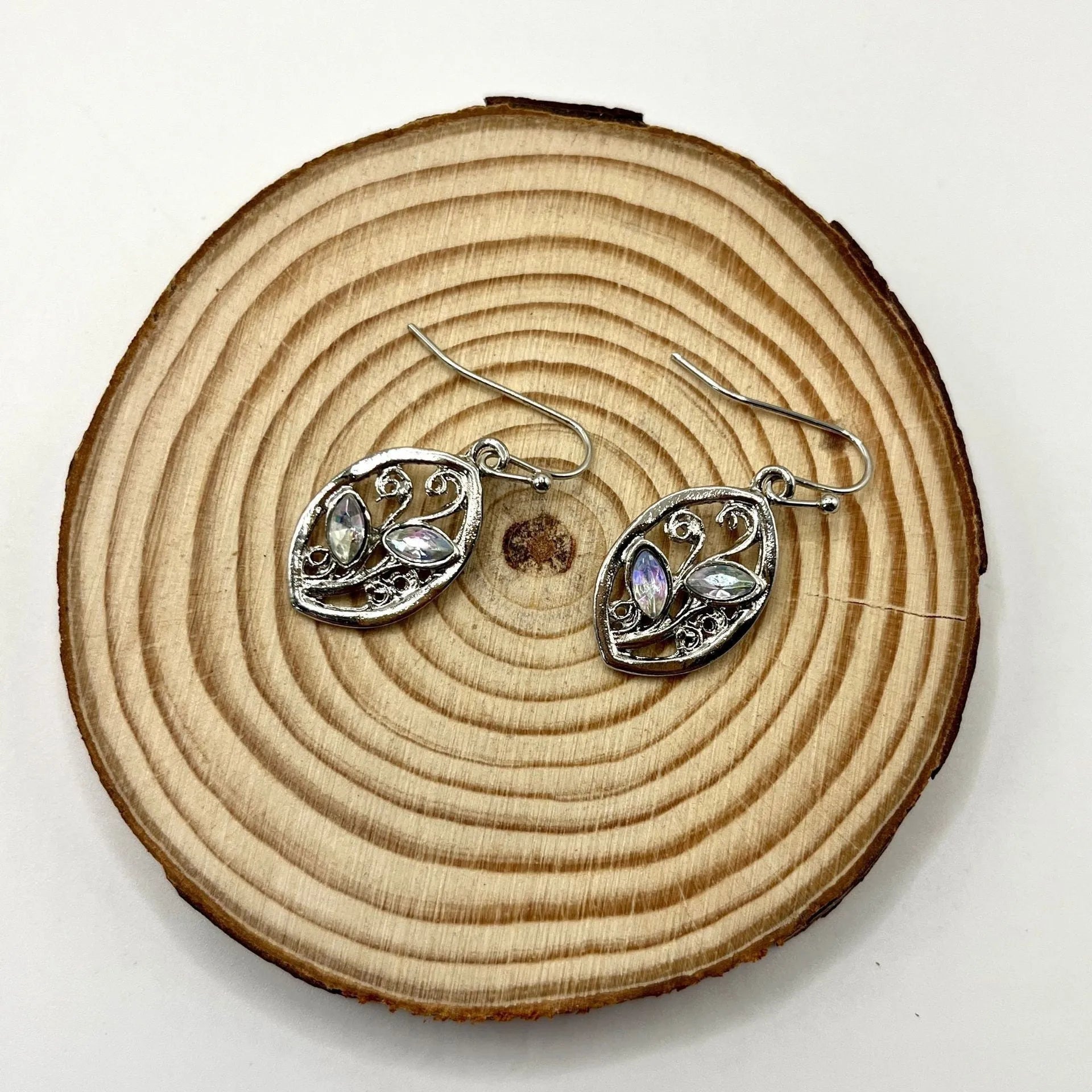 Women's silver leaf earrings with colourful moonstone accents and alloy construction
