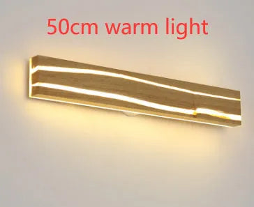 Solid wood LED wall light in log colour, rubber wood and acrylic, 30cm 7W or 50cm 11W, AC220V, for bedroom