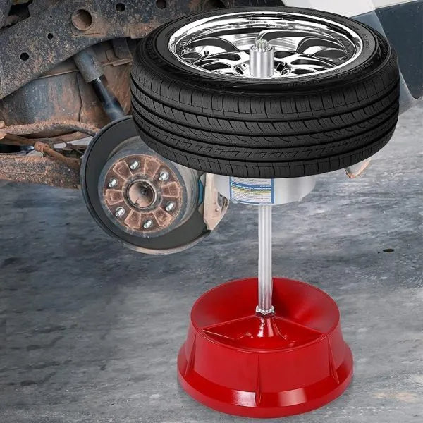 Portable hub balancer with bull's eye level for tyre balancing, aluminium head, and non-rust enamel base