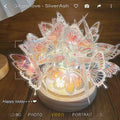 Handmade butterfly night lamp with glass shade on raw wood base, 12x15cm dimensions