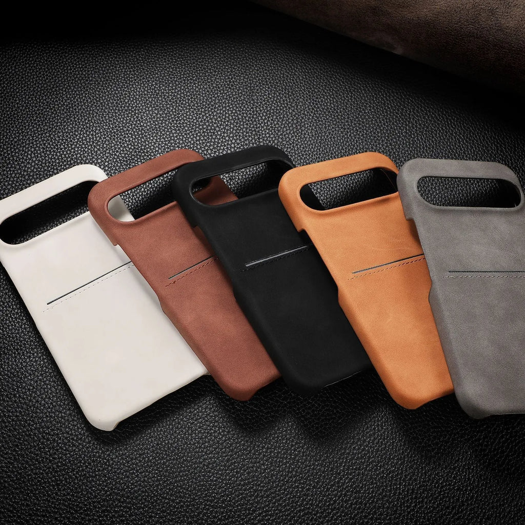 Google Pixel phone case in vintage sheepskin with hard PC shell, frosted finish and card-insertion slot