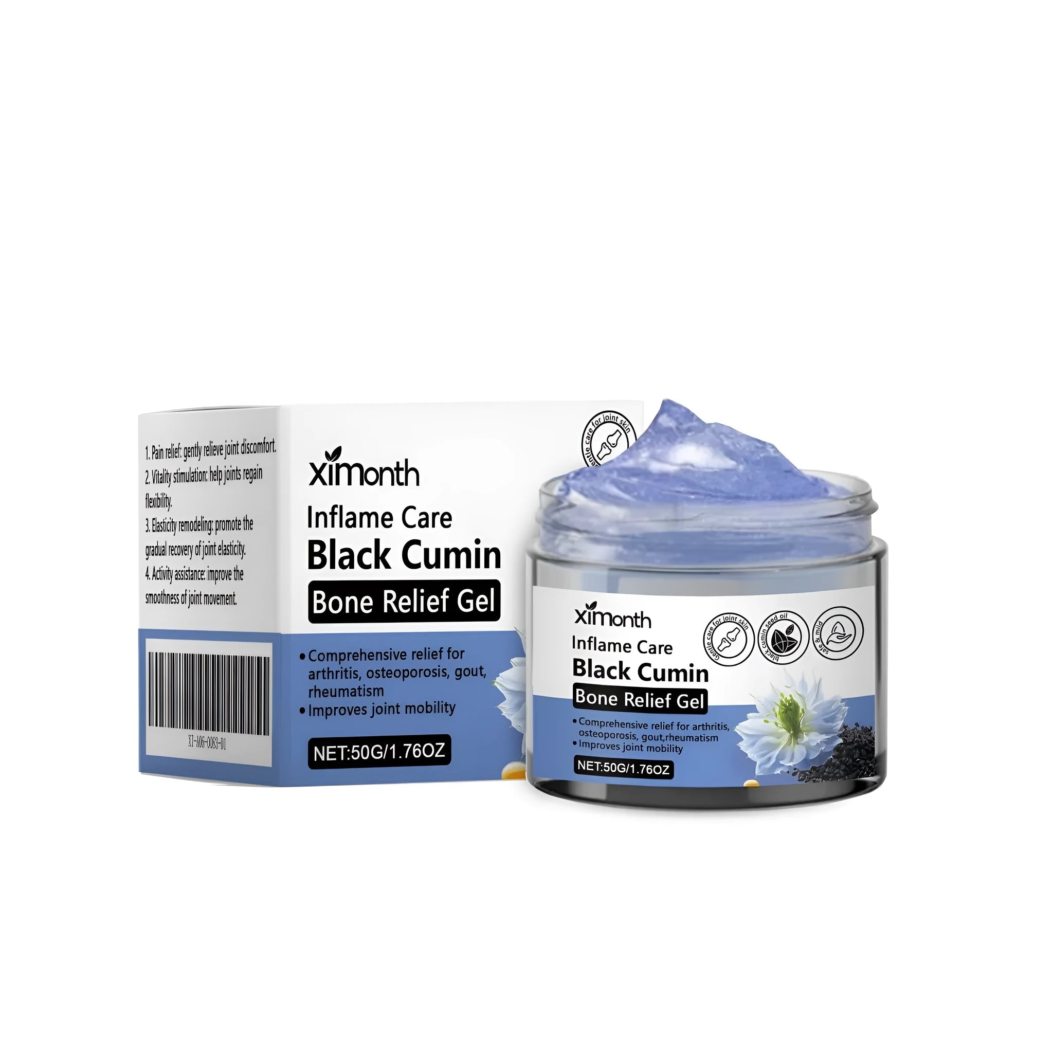 50g tub of joint bone relief gel with mint and cumin seed oil formulation