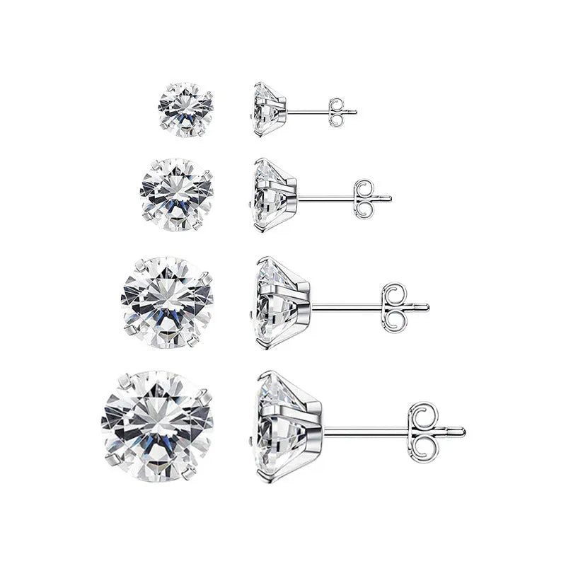 Titanium steel geometric zircon stud earrings in stainless steel with hypoallergenic properties and 2-8mm size options.
