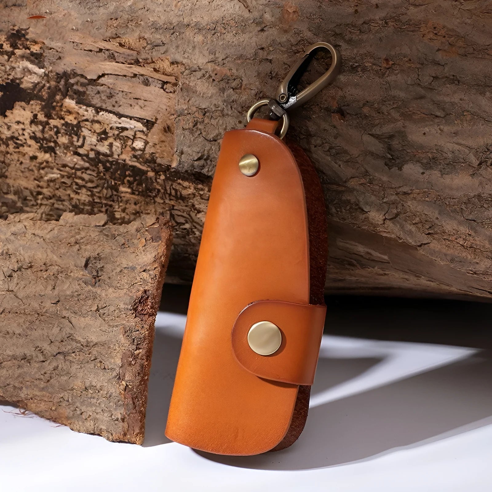 Genuine leather car key storage bag in short length with multifunctional door handmade design