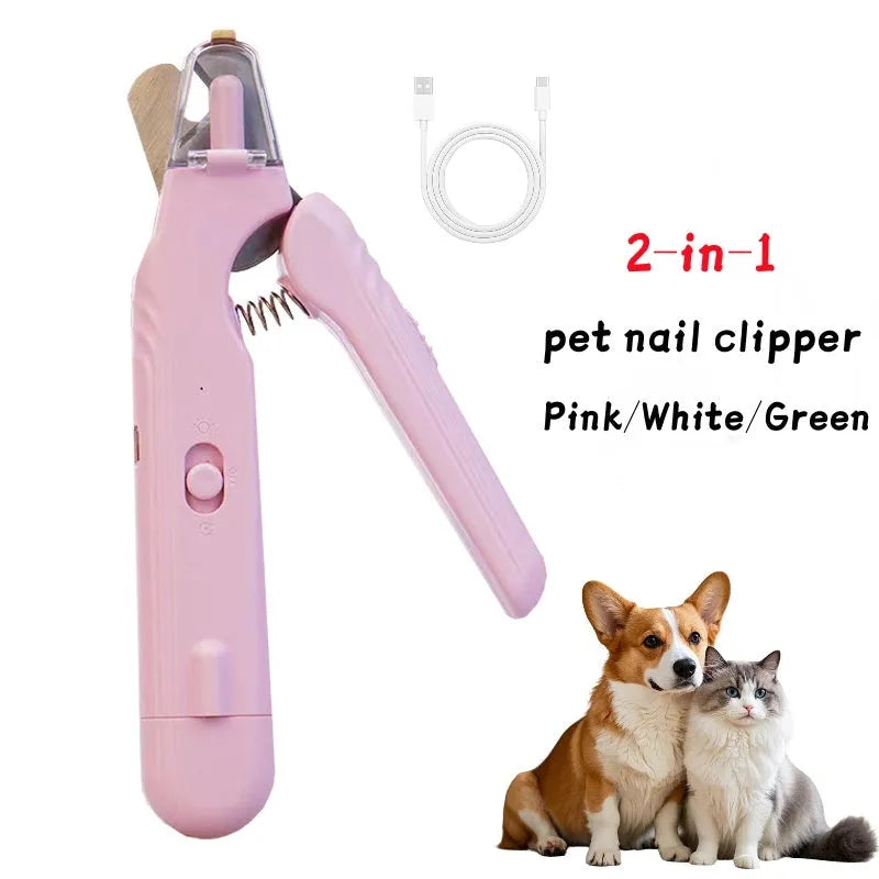 2-in-1 pet nail clipper with LED light, stainless steel blades, 180 x 41 x 22 mm, for dogs and cats