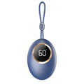 Hand warmer power bank with USB digital display showing battery percentage, aluminium heat dissipation, in charming blue colour
