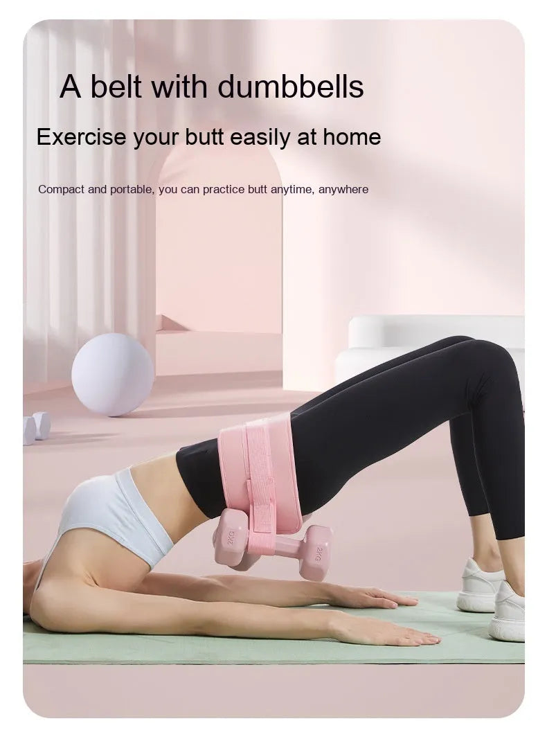 Black or Pink hip bridge training strap for lumbar support with dumbbells and barbells.